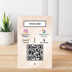 Custom Google Review + Instagram 2-in-1 NFC Standee with QR Code - Boost Business Google Reviews